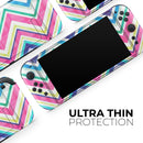 Vibrant Pink & Blue Layered Chevron Pattern // Premium Vinyl Wrap Skin Kit Compatible with the Nintendo Switch 2 - Vinyl Skin Wrap for Nintendo Switch 2, OLED, Lite, Pro Controller, Wii & Classic Handhelds