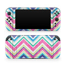 Vibrant Pink & Blue Layered Chevron Pattern // Premium Vinyl Wrap Skin Kit Compatible with the Nintendo Switch 2 - Vinyl Skin Wrap for Nintendo Switch 2, OLED, Lite, Pro Controller, Wii & Classic Handhelds