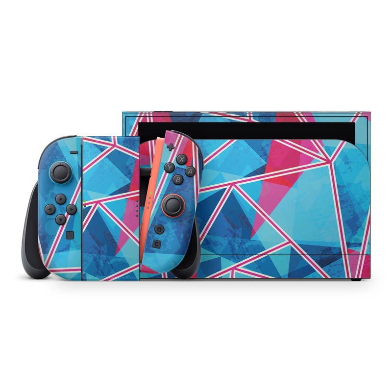 Vivid Blue and Pink Sharp Shapes // Skin Decal Wrap Kit for Nintendo Switch 2