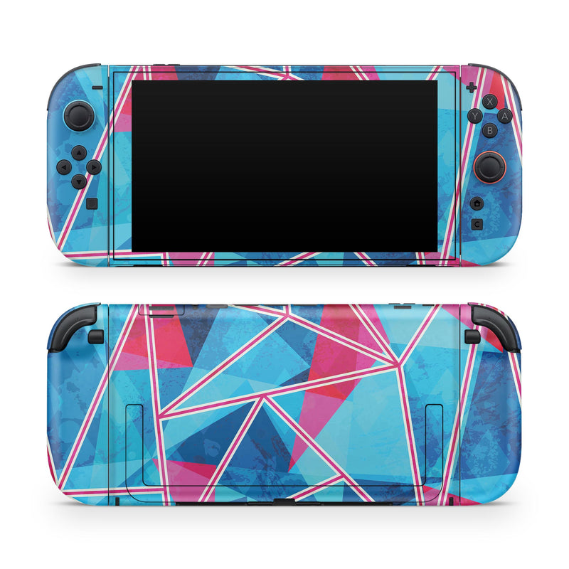 Vivid Blue and Pink Sharp Shapes // Skin Decal Wrap Kit for Nintendo Switch 2