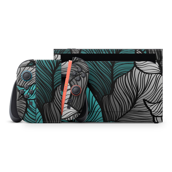 Vivid Teal Floral Waves // Skin Decal Wrap Kit for Nintendo Switch 2