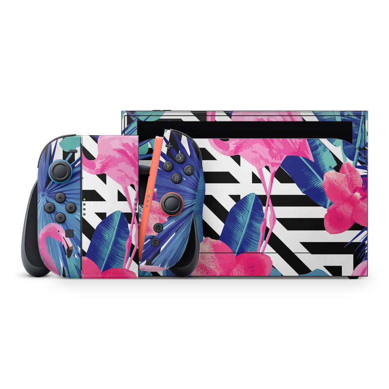 Vivid Tropical Chevron Floral v2 // Skin Decal Wrap Kit for Nintendo Switch 2
