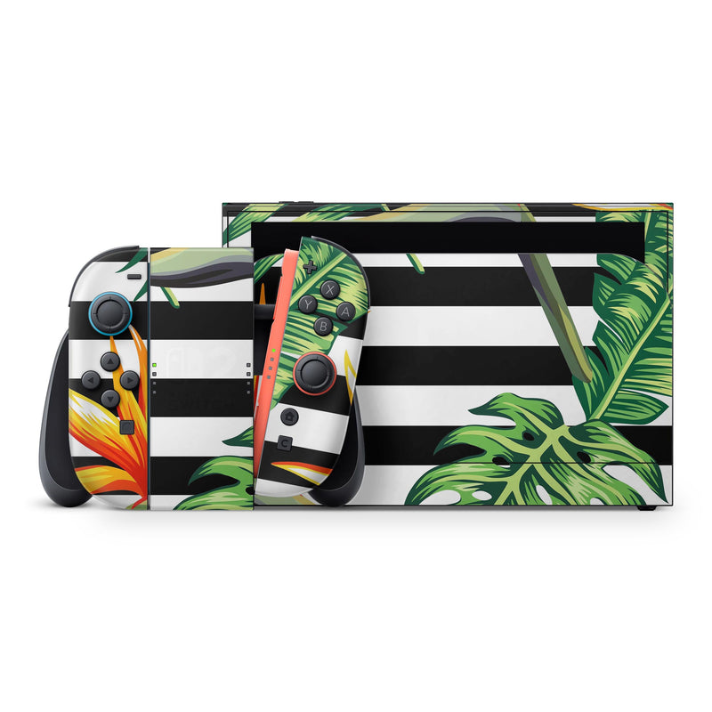 Vivid Tropical Stripe Floral v1 // Skin Decal Wrap Kit for Nintendo Switch 2
