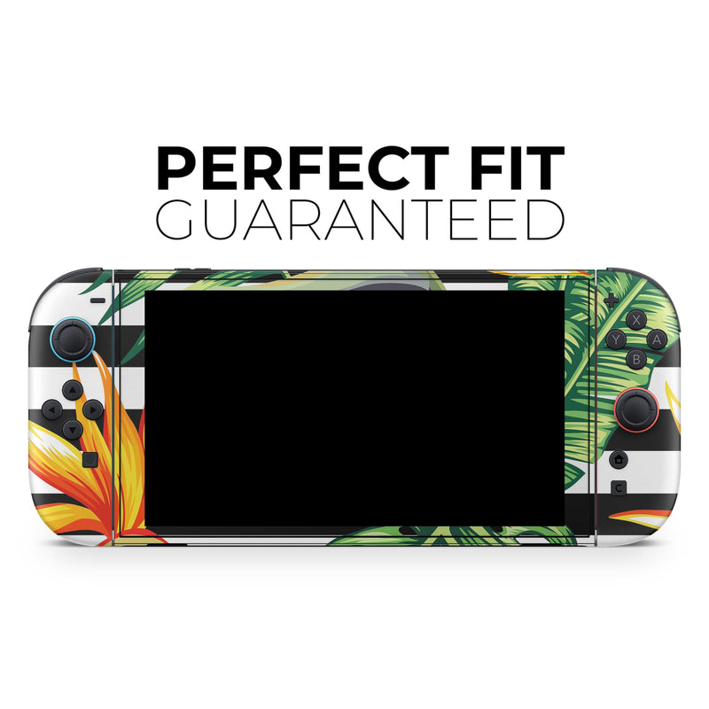 Vivid Tropical Stripe Floral v1 // Skin Decal Wrap Kit for Nintendo Switch 2