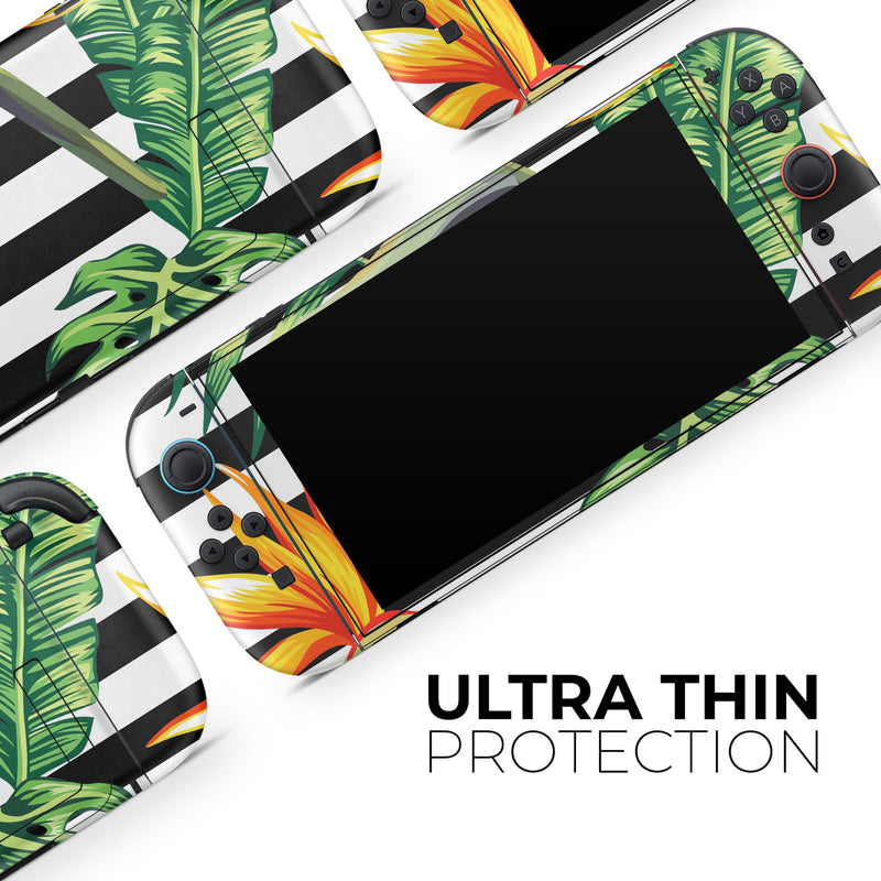 Vivid Tropical Stripe Floral v1 // Skin Decal Wrap Kit for Nintendo Switch 2