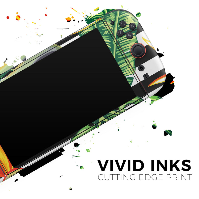 Vivid Tropical Stripe Floral v1 // Skin Decal Wrap Kit for Nintendo Switch 2