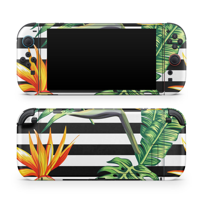 Vivid Tropical Stripe Floral v1 // Skin Decal Wrap Kit for Nintendo Switch 2