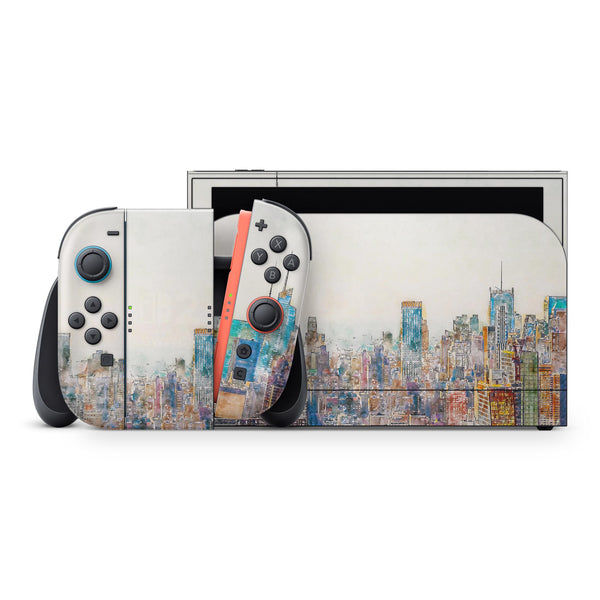Watercolor New York City Skyline // Skin Decal Wrap Kit for Nintendo Switch 2