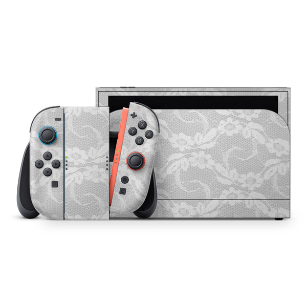 White Floral Lace // Skin Decal Wrap Kit for Nintendo Switch 2