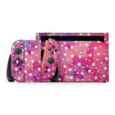 White Polka Dots Over Pink Watercolor Grunge // Premium Vinyl Wrap Skin Kit Compatible with the Nintendo Switch 2 - Vinyl Skin Wrap for Nintendo Switch 2, OLED, Lite, Pro Controller, Wii & Classic Handhelds