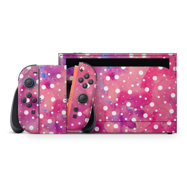 White Polka Dots Over Pink Watercolor Grunge // Skin Decal Wrap Kit for Nintendo Switch 2