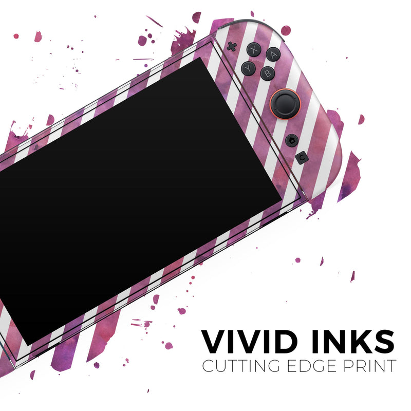 White Slanted Lines Over Pink and Purple Grunge Surface // Skin Decal Wrap Kit for Nintendo Switch 2