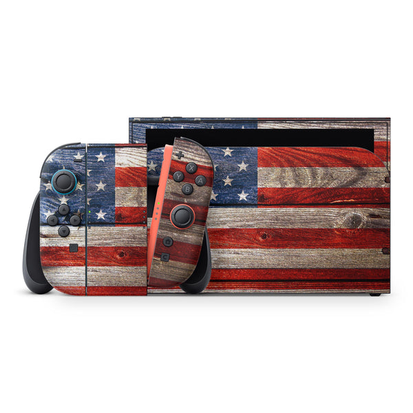 Wooden Grungy American Flag // Skin Decal Wrap Kit for Nintendo Switch 2