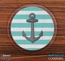 The Green Striped Anchor Skinned Foam-Backed Coaster Set