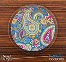 The Subtle Blue and Gold Paisley Pattern Skinned Foam-Backed Coaster Set