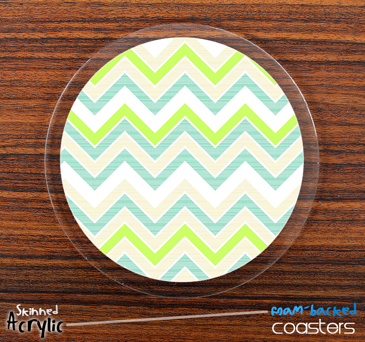 The Green & White Chevron Pattern Skinned Foam-Backed Coaster Set