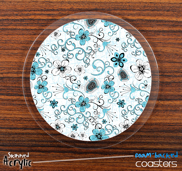 The Turquoise & White Abstract Flower Pattern Skinned Foam-Backed Coaster Set