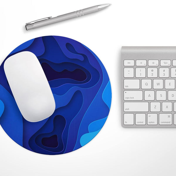3D Blue Abstract Paper Cuts V1// WaterProof Rubber Foam Backed Anti-Slip Mouse Pad for Home Work Office or Gaming Computer Desk