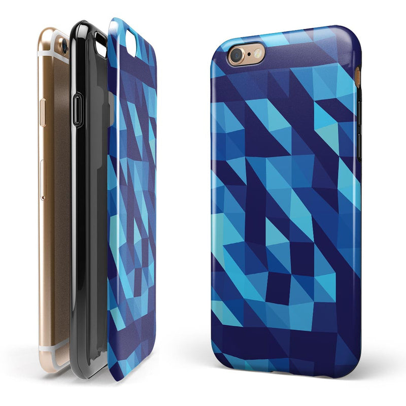 50 Shades of Blue Geometric Triangles iPhone 6/6s or 6/6s Plus 2-Piece Hybrid INK-Fuzed Case