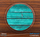 The Grunge Aqua Green Wood Planks Skinned Foam-Backed Coaster Set