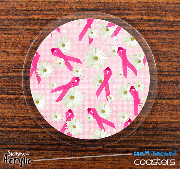 The Pink Breast Cancer Awareness Ribbons Skinned Foam-Backed Coaster Set
