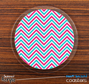 The Sharp Pink and Blue Chevron Pattern Skinned Foam-Backed Coaster Set