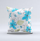 Abstract Blue Floral Pattern V4 ink-Fuzed Decorative Throw Pillow