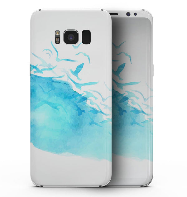 Abstract Blue Watercolor Seagull Swarm - Samsung Galaxy S8 Full-Body Skin Kit