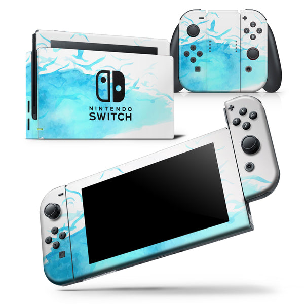 Abstract Blue Watercolor Seagull Swarm - Skin Wrap Decal for Nintendo Switch Lite Console & Dock - 3DS XL - 2DS - Pro - DSi - Wii - Joy-Con Gaming Controller