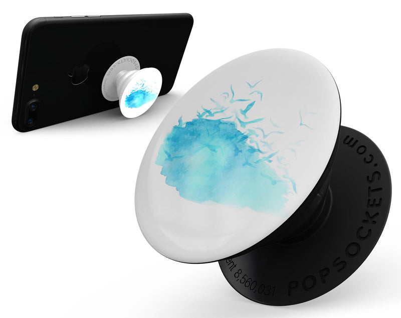 Abstract Blue Watercolor Seagull Swarm - Skin Kit for PopSockets and other Smartphone Extendable Grips & Stands