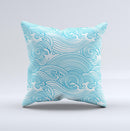 Abstract Blue & White Waves ink-Fuzed Decorative Throw Pillow