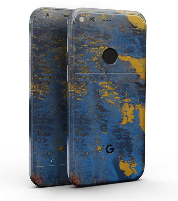 Abstract Blue and Gold Wet Paint - Full-Body Skin Kit for the Google 5" Pixel or 5.5" Pixel XL
