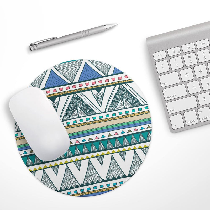 Abstract Blue and Green Triangle Aztec// WaterProof Rubber Foam Backed Anti-Slip Mouse Pad for Home Work Office or Gaming Computer Desk