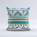Abstract Blue and Green Triangle Aztec ink-Fuzed Decorative Throw Pillow