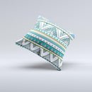 Abstract Blue and Green Triangle Aztec ink-Fuzed Decorative Throw Pillow