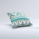 Abstract Blue and Green Triangle Aztec ink-Fuzed Decorative Throw Pillow