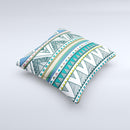 Abstract Blue and Green Triangle Aztec ink-Fuzed Decorative Throw Pillow