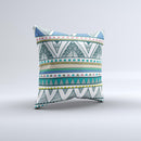 Abstract Blue and Green Triangle Aztec ink-Fuzed Decorative Throw Pillow