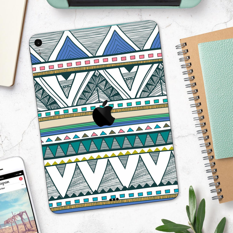 Abstract Blue and Green Triangle Aztec - Full Body Skin Decal for the Apple iPad Pro 12.9", 11", 10.5", 9.7", Air or Mini (All Models Available)