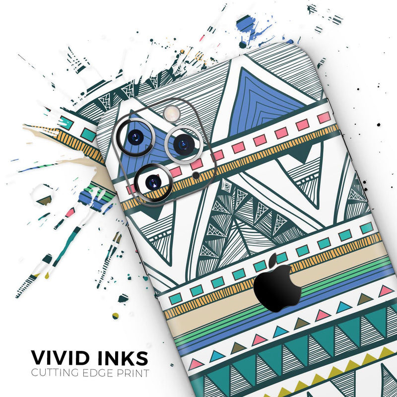 Abstract Blue and Green Triangle Aztec  - Protective Skin Wrap & Decal – Compatible with iPhone SE to iPhone 17 Pro Max (All Models)