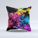 Abstract Bright Neon Floral Ink-Fuzed Decorative Throw Pillow