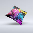 Abstract Bright Neon Floral Ink-Fuzed Decorative Throw Pillow