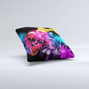 Abstract Bright Neon Floral Ink-Fuzed Decorative Throw Pillow