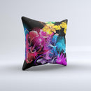 Abstract Bright Neon Floral Ink-Fuzed Decorative Throw Pillow