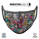Abstract Cartoon Music Doodles - Made in USA Mouth Cover Unisex Anti-Dust Cotton Blend Reusable & Washable Face Mask with Adjustable Sizing for Adult or Child
