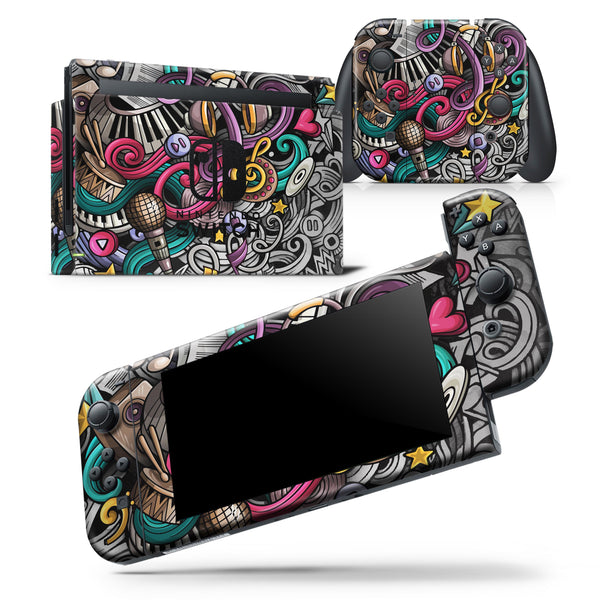 Abstract Cartoon Music Doodles - Skin Wrap Decal for Nintendo Switch Lite Console & Dock - 3DS XL - 2DS - Pro - DSi - Wii - Joy-Con Gaming Controller