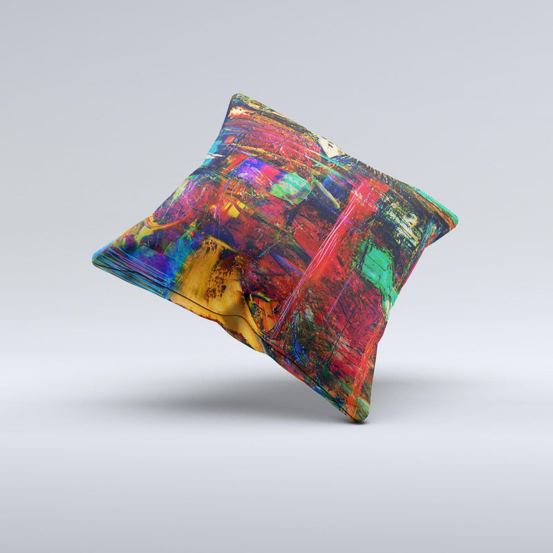 Abstract Colorful Painted Surface Ink-Fuzed Decorative Throw Pillow