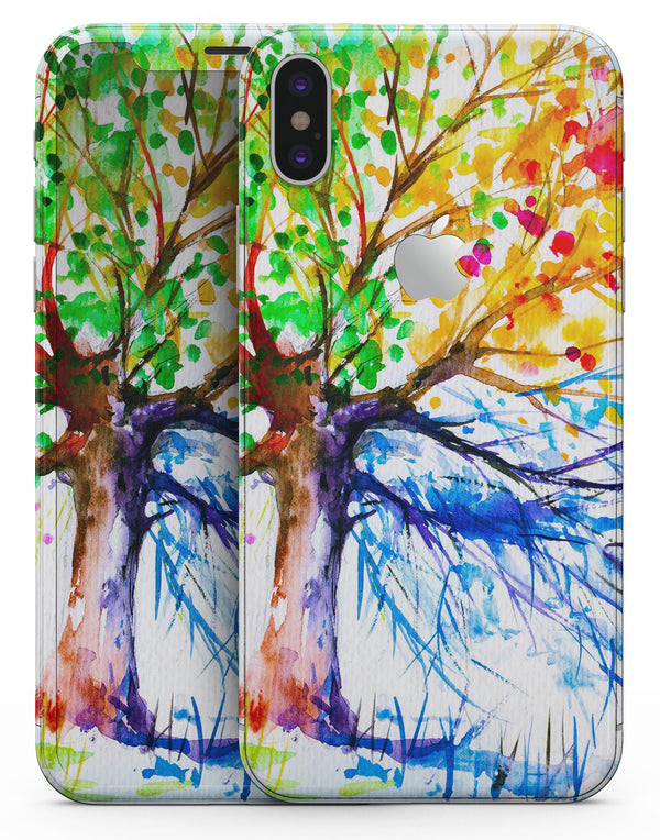 Abstract Colorful WaterColor Vivid Tree V3 - iPhone X Skin-Kit
