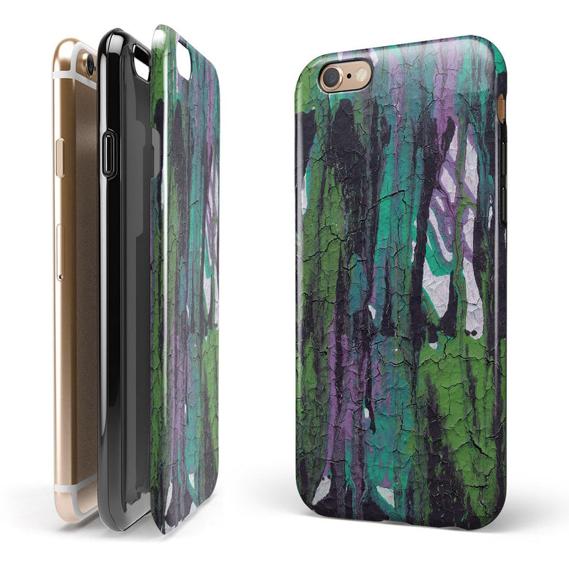 Abstract Cracked Green Paint Wall iPhone 6/6s or 6/6s Plus 2-Piece Hybrid INK-Fuzed Case