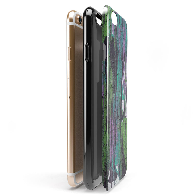 Abstract Cracked Green Paint Wall iPhone 6/6s or 6/6s Plus 2-Piece Hybrid INK-Fuzed Case
